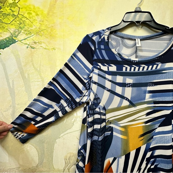 Long sleeves Tan Asymmetrical print Dress/Top Carole Christian Los Angeles small - Picture 5 of 10